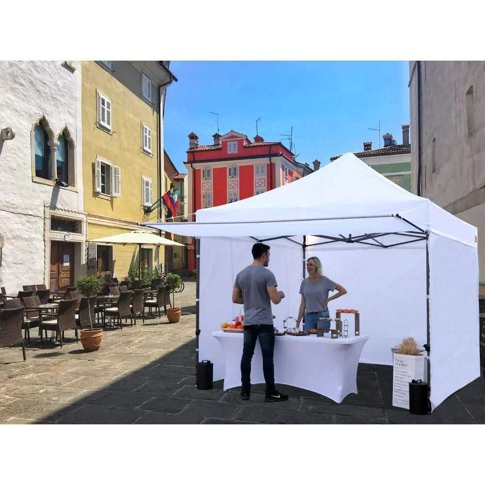 

10X10 Commercial Instant Canopy, Pop Up Tent with Center Lock and 4 Sidewalls, Durable Steel Truss, Canopy with integrated wheel