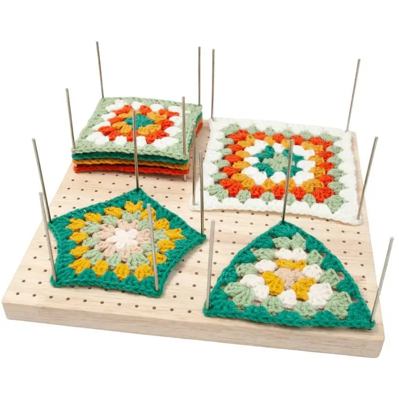 Wood Crochet Blocking Board Kit With Stainless Steel Rod Pins For