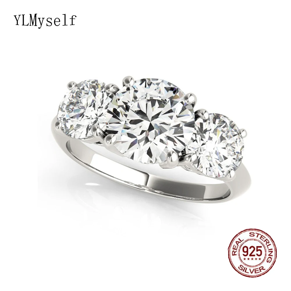 

Solid 925 Silver Ring Setting 6 & 6.5 mm Big Sparkly Round Zircon, Real Rhodium Plating Fine Jewelry Women