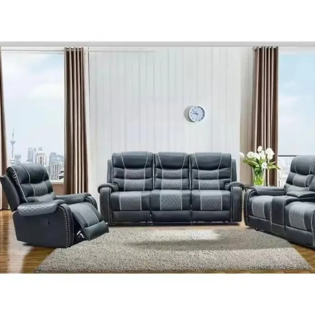Hot Sale Air Leather 3+2+1 Recliner Sectional Sofa Set Living Room Sofa Furniture Luxury Reclining Sofa Set 1
