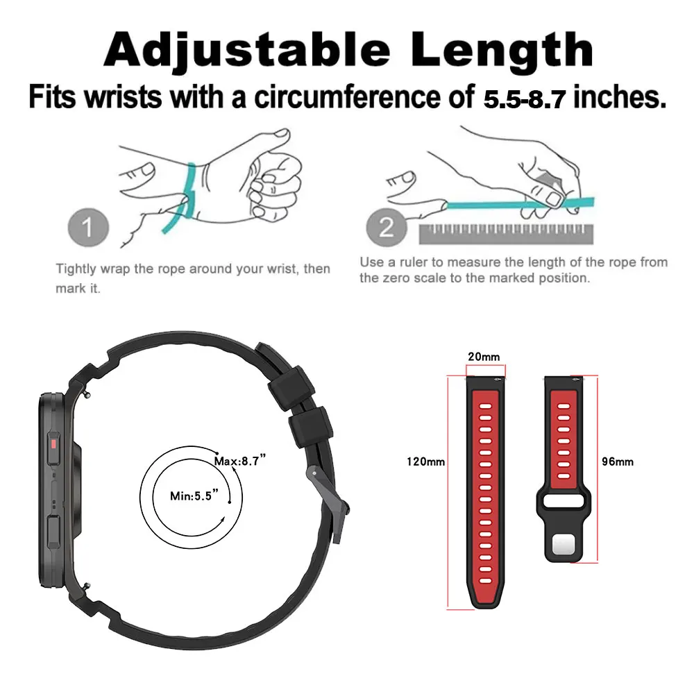 Premium 20mm Silicone Watch Strap Replacement Bracelet Band