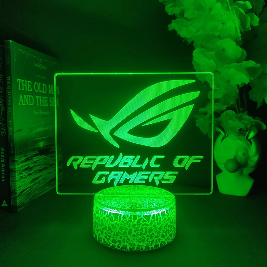 LED ROG Logo Light 7/16 Color Changing rgb for Plexiglass Cool Gaming Room Desktop Decoration Atmosphere Lighting Dec Gamer Gift