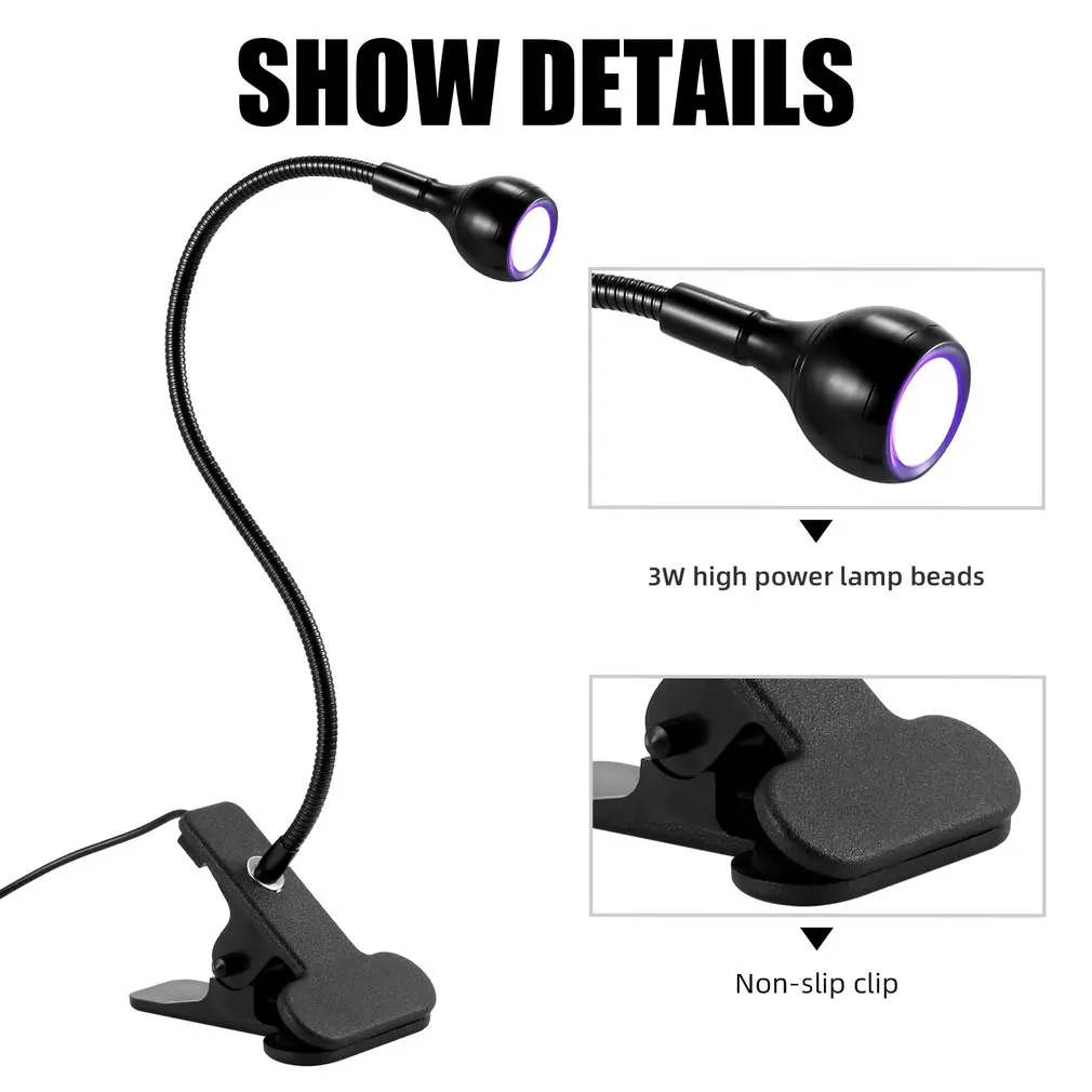 3W Purple Lamp Mobile Phone Repair Green Oil UV Glue Curing Purple Light Clip Lamp USB Reading Eye-protection Night Light