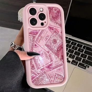 Pink Dollars Full-Coverage Banknote Design Silicone Phone Case For iPhone 17 16 15 14 13 12 11 Pro Max X XS XR 7 8 Plus Cover 1