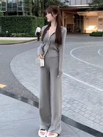 Women Fashion Slim Knitted Tracksuits 2 Piece Set Autumn Winter Casual Hooded Zip-up Short Coat Trousers Outfits Femme Clothing 1