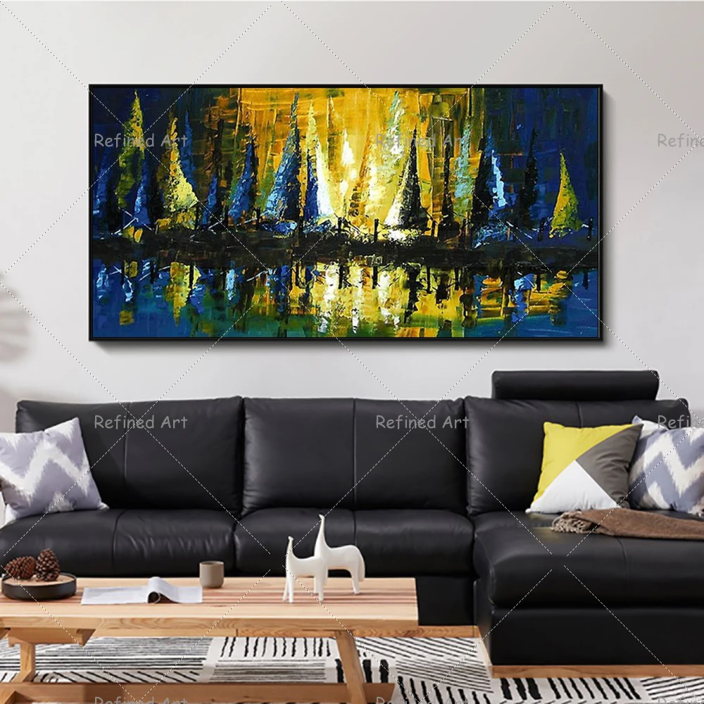 

Hand-painted Oil Painting Handmade Modern Abstract Canvas Sailboat Design Luxury Living Room Home Decor Office Wall Art Pictures