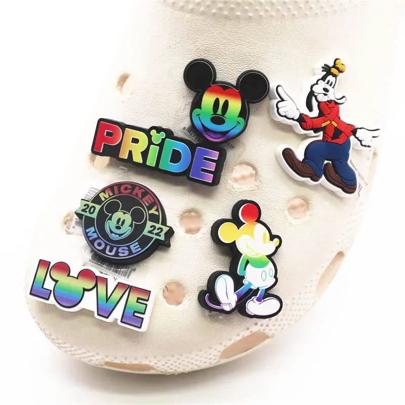 Original Cartoon PVC Shoe Charms Badge Rainbow Mickey Mouse Garden Shoes  Upper Decorations Clog Pins fit Kids Party Gifts