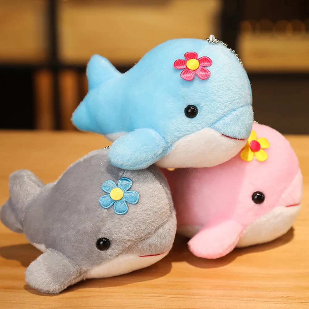 Dolphin Plush Toy with Flower Key Chain - Cute Ocean Gift