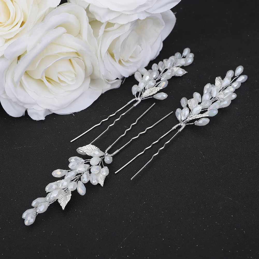 Opal Rhinestones Hair Pins Wedding Head Jewelry Halloween Bridal Hair Accessories Leaves Headwear Women Girls Tiara