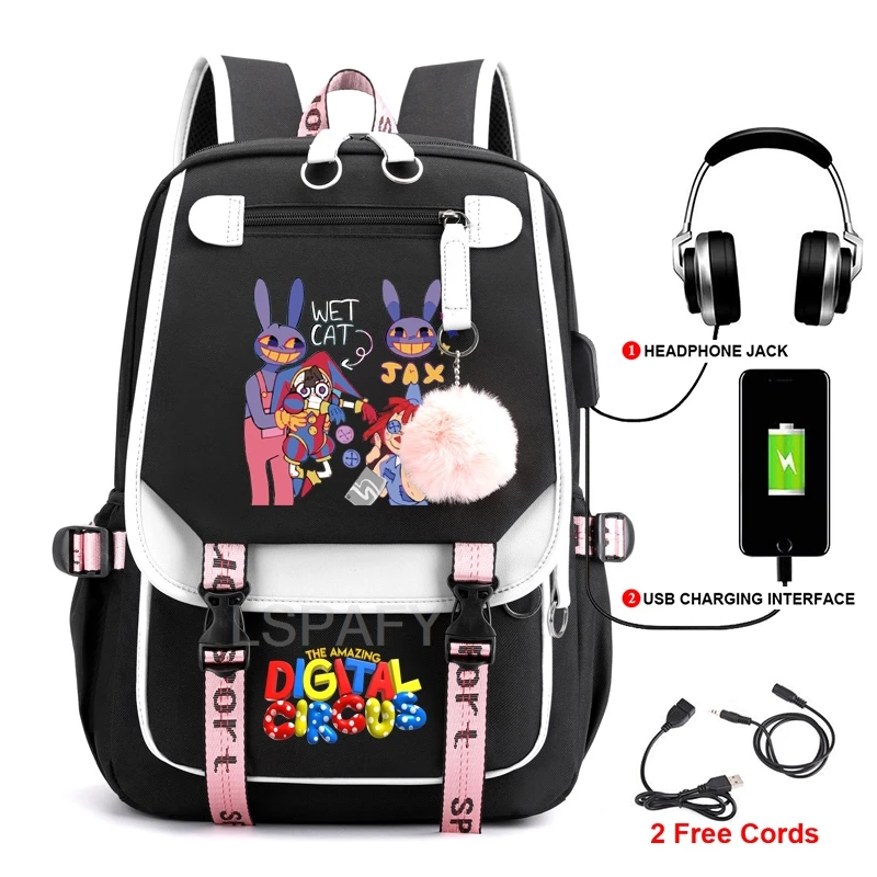 THE AMAZING DIGITAL CIRCUS Backpacks USB Laptop Backpack Capacity School Bags Mochila For Teens Boys Girls Travel Bag