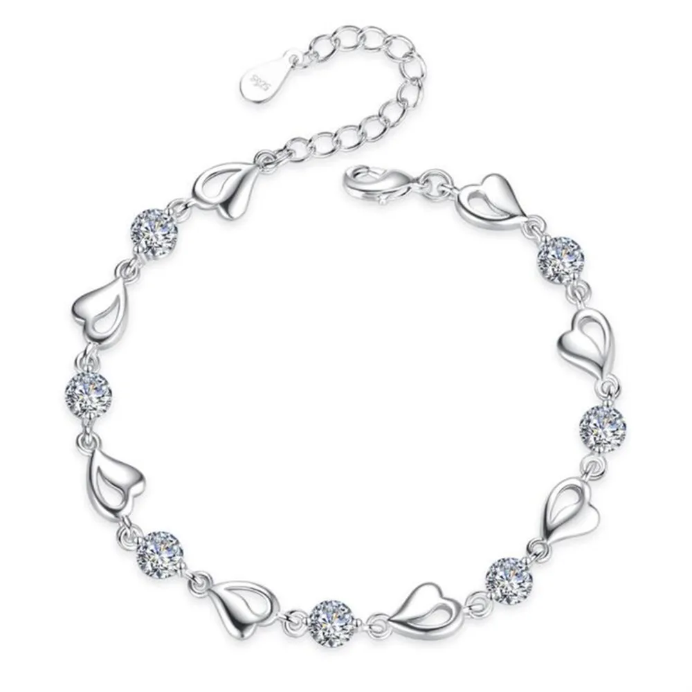 

korean fashion 925 Sterling Silver noble White Purple crystal Bracelet for women wedding Jewelry Accessories 17CM+4CM