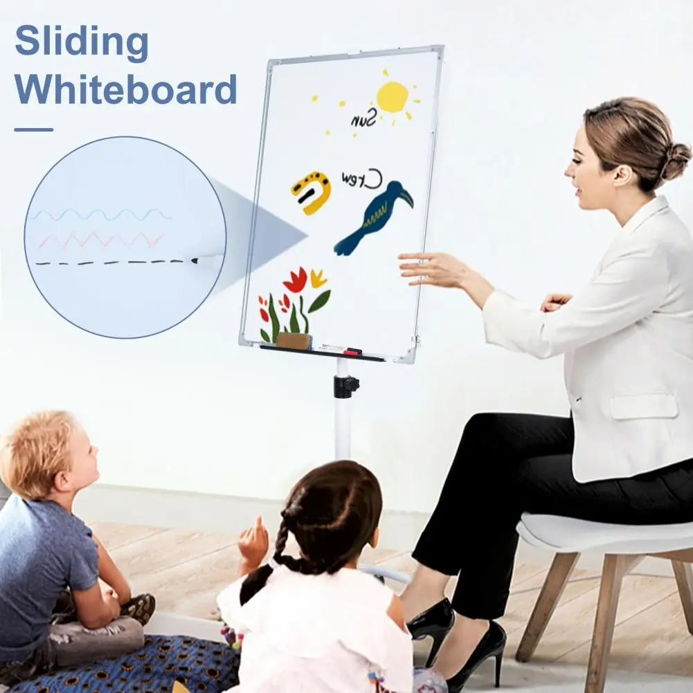 Erasable Writing Board with Magnetic Adjustable Height Round Wheel Base Office Whiteboard Smooth Writing Mobile Whiteboard