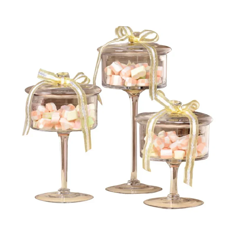 European Glass Cake and Candy Can Transparent Bulk Cans with High Tray Creative Dustproof Dessert Storage for Weddings and Home 5