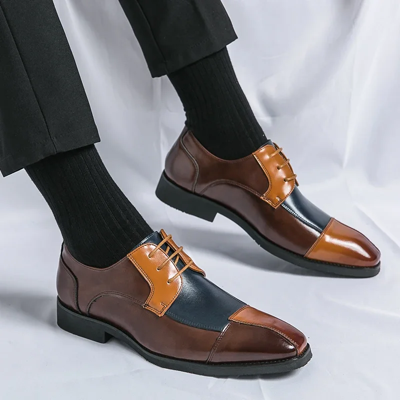 Men Derby Shoes Square Toe Lace-up Mixed Colors Shoes for Men with  Size 38-48 Dress Shoes Men