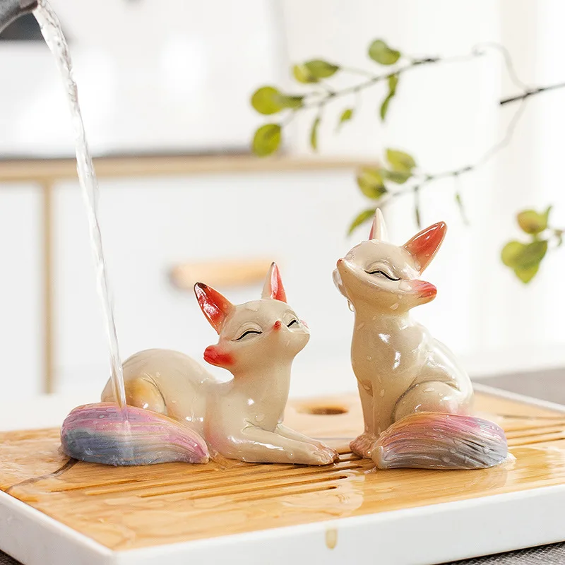 Color Changing Little Fox Panda Rabbit Tea Pet Can Be Raised for Tea Play Office Home Table Pet Decoration tea pet ornaments