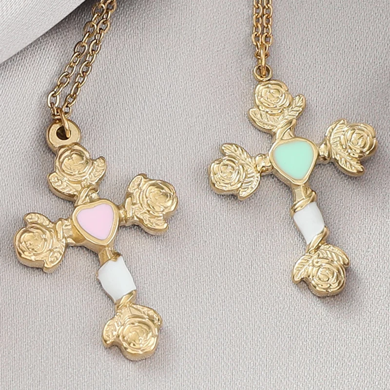 

Simple Trendy Cross Choker Necklaces for Women Vintage Personality Dripping Oil Pendant Necklace Classic Stainless Steel Jewelry