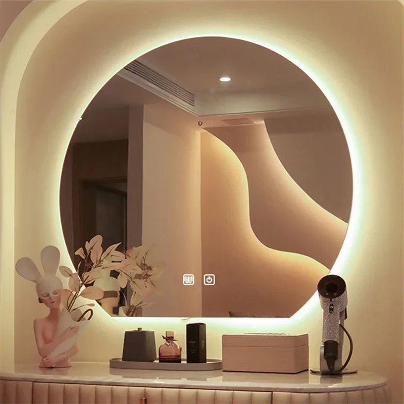 

For Semicircle Round Wall Mounted Bathroom Mirror 3 Color Light Anti-fog LED Dressing table Cosmetic Backlight Vanity Mirrors