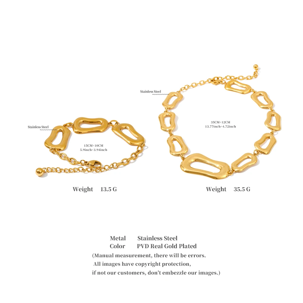 Yhpup Distinctive Smooth Stainless Steel Rectangle Chain Necklace Bracelet Bangle Rust Proof Metal High Quality Jewelry 6