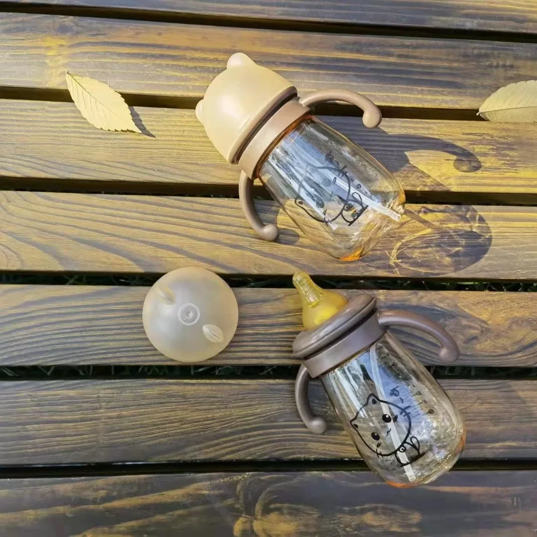 300ML Baby Bottle Feeding Cup PPSU Infant Drop-proof Baby Wide-caliber Milk Bottle Childrens Drinking Cup Straw Double Handle 3