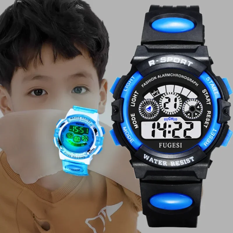 Děti elektronická hodinky světelný digitální vytáčení život vodotěsný světelný alarm hodiny hodinky pro chlapci holčičky dětské student hodinky