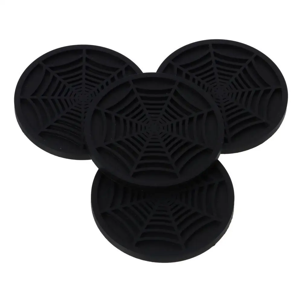 4pcs Spider Web Design Car Cup Coasters Red/ Black Round Shape Non-Slip Car Cup Holder Coaster 7cm PVC Material