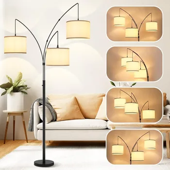 3 Lights Arc Floor Lamps for Living Room,Modern Tall Standing Lamp Hanging Over The Couch with Shades & Heavy Base 1