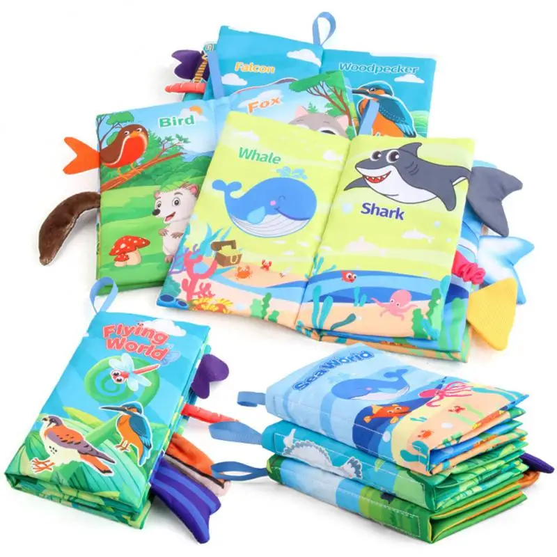 

Montessori Baby Animal Tail Cloth Book Animal Palm Book Early Teaching Toy 4 Pages 8 Sides For Babies 0-12 Month Parent-child In