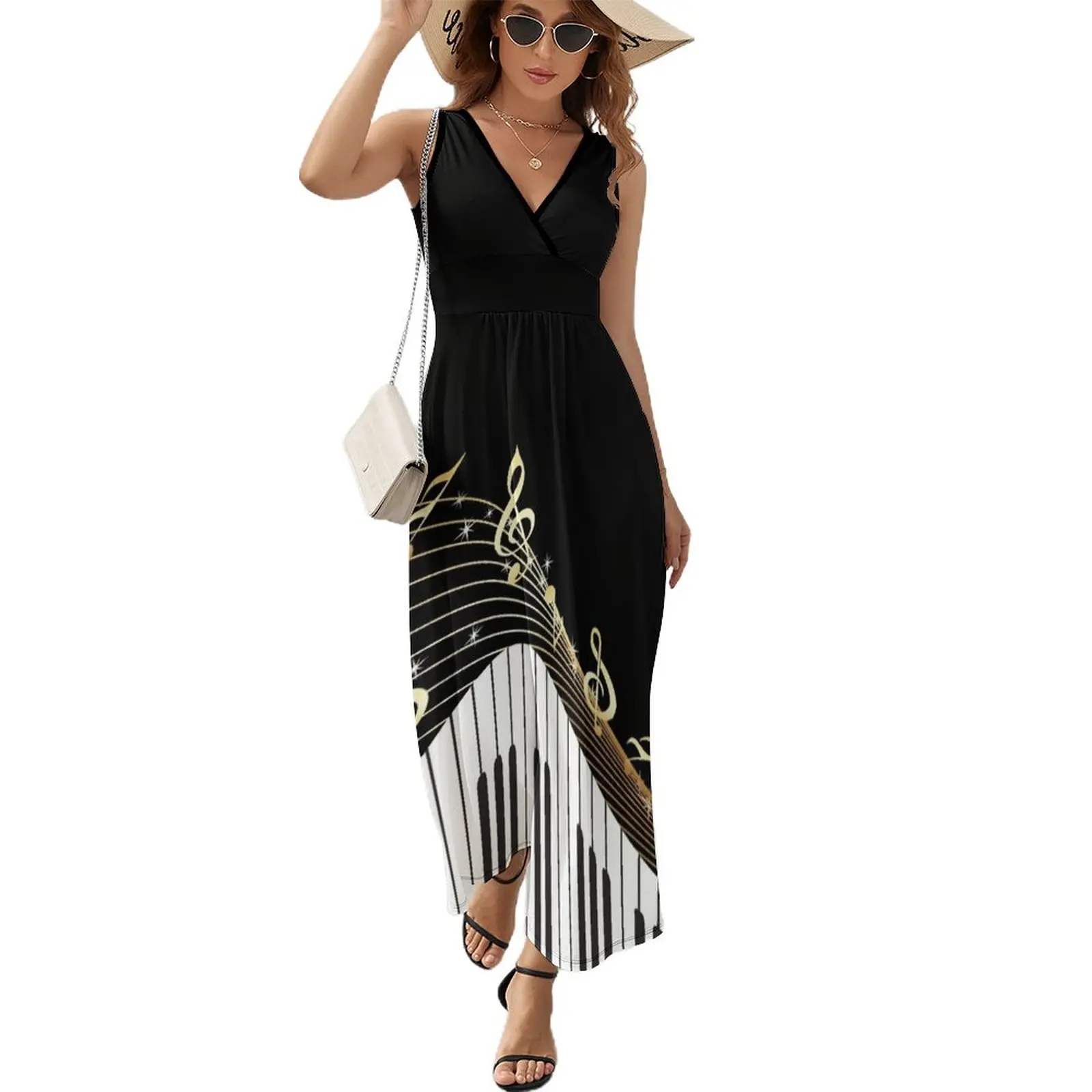 

Женское вечернее платье без рукавов, элегантное платье цвета слоновой кости с музыкальным пианино и ключами, лето 2024