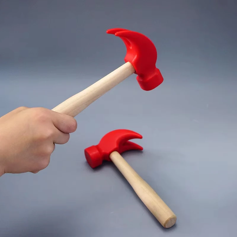 Children's simulation hammer wooden handle solid hammer toy beat repair tool mini wooden hammer solid PP plastic super strong 5