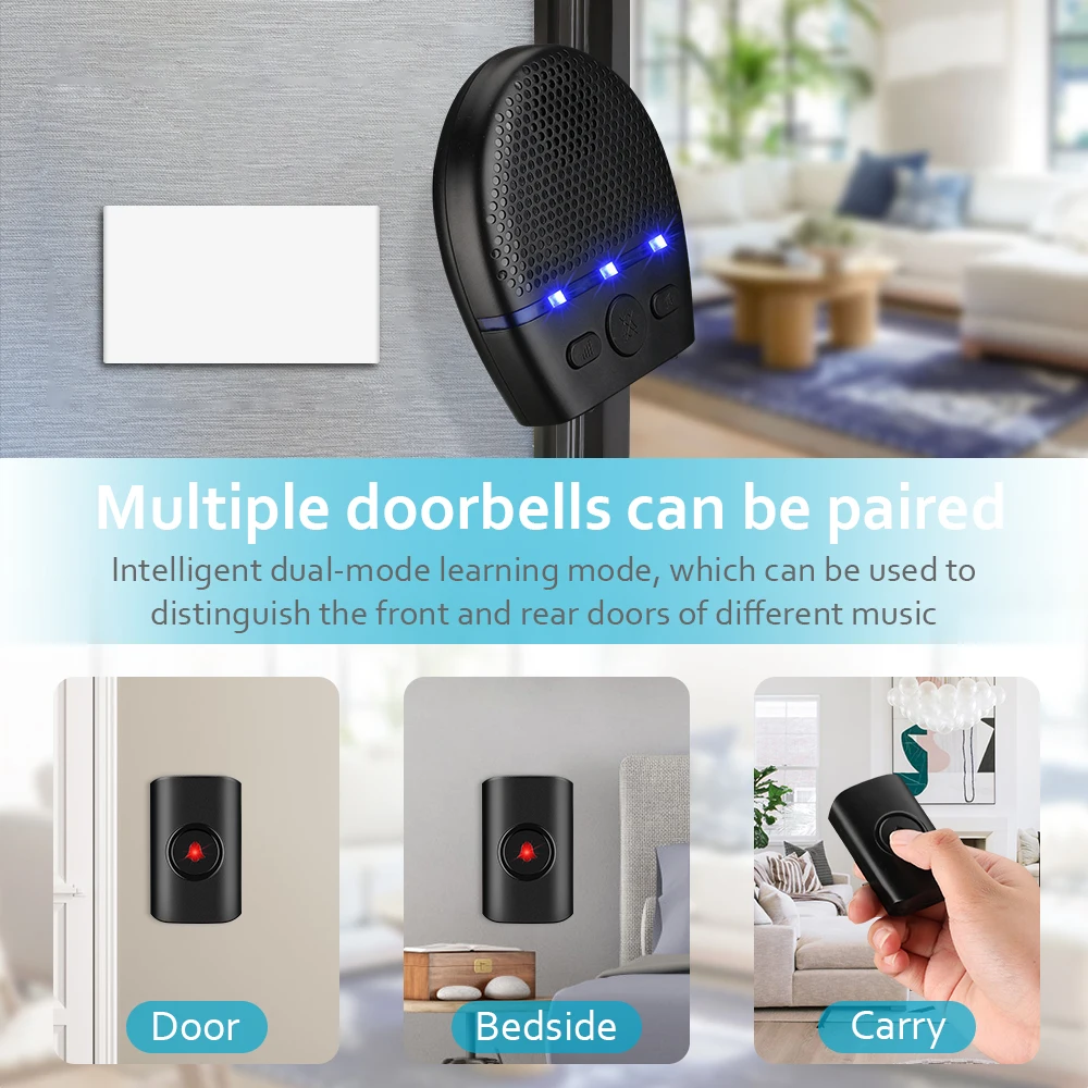 WSDCAM Wireless Doorbell Waterproof 300M Remote LED Flash Security Alarm Outdoor House Welcome Bell Smart Home Door Bell Chime