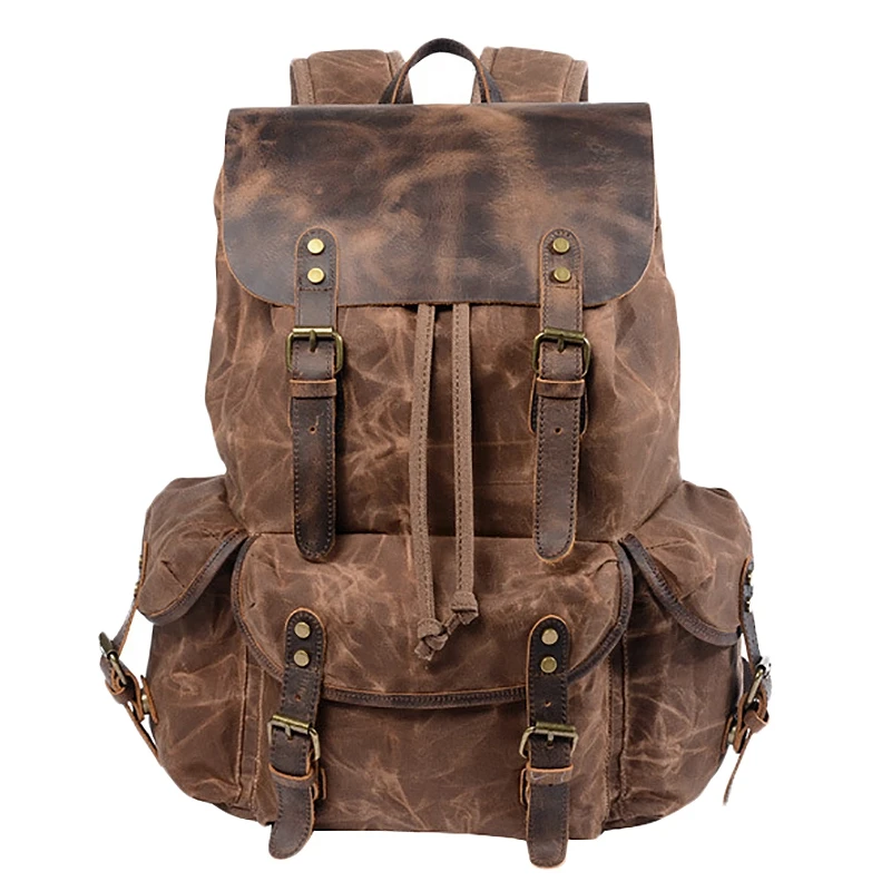 

Multifunction Casual Canvas Backpacks Vintage Waterproof Large Capacity Travel Bag Women Leather Laptop Rucksack