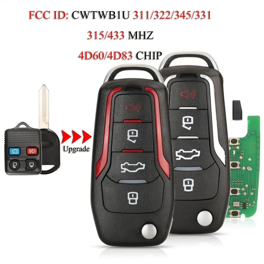 

ABS Car Flip Key 315/433Mhz Modified Remote Key Fob for Ford F150 Explorer/Focus Edge/Escape Ranger/Mustang/Flex Mercury/Lincoln