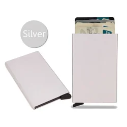 Sleek Black RFID Smart Card Holder Wallet - Minimalist Metal Design (Silver)
