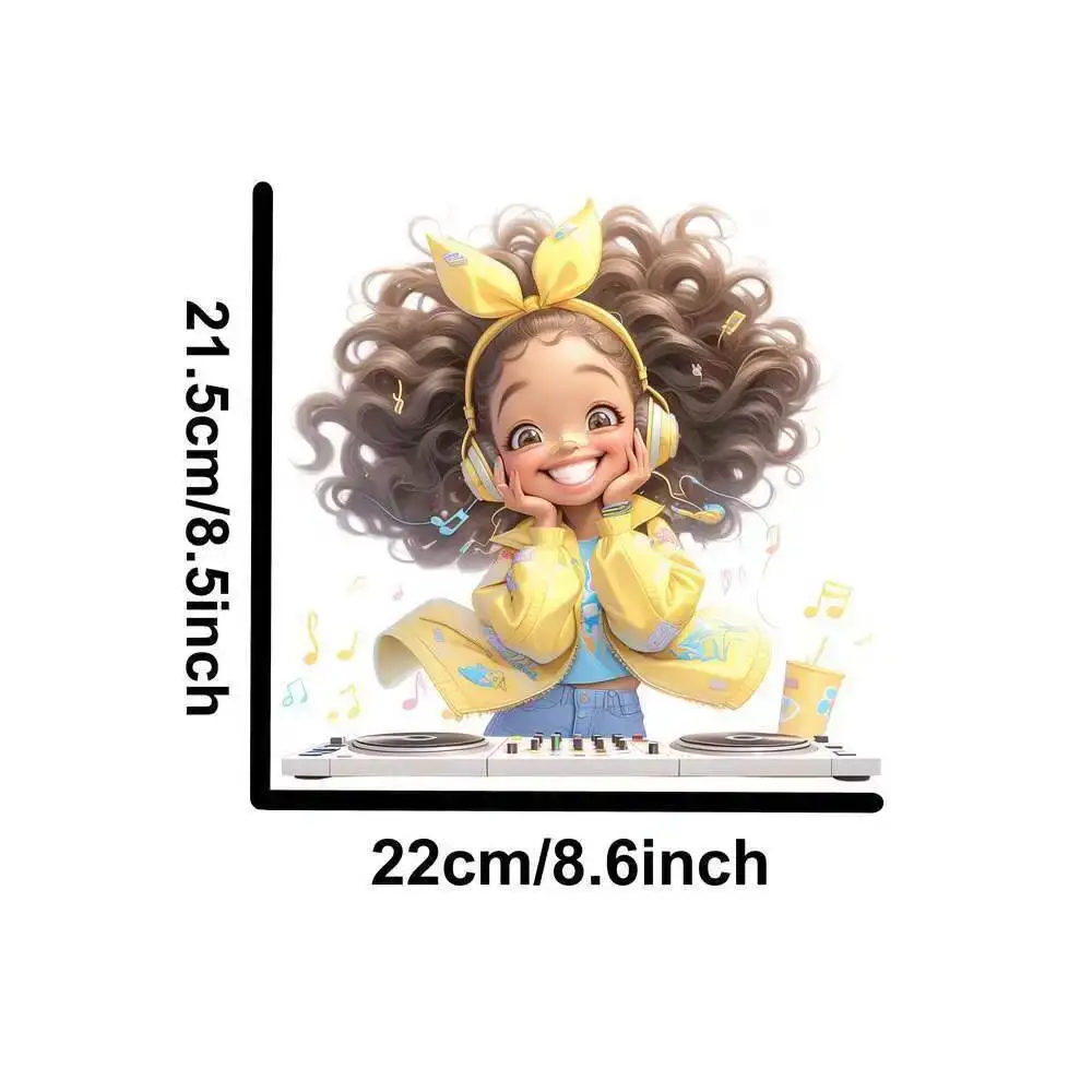 Yellow Guitar Music Girl Heat Transfer Patch - Washable Iron-On Sticker for DIY Clothing & T-Shirts