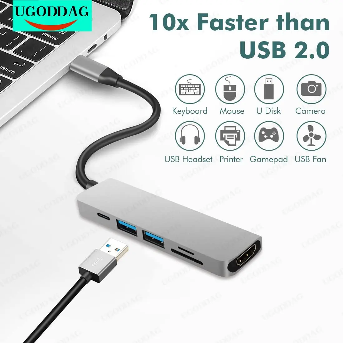 

USB-концентратор 6 в 1 с кардридером для SD/TF-карт и USB 3,0
