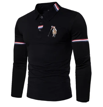 WSHIXDW Men's New Fashion Long Sleeve POLO Shirt 20% Cotton 80% Polyester