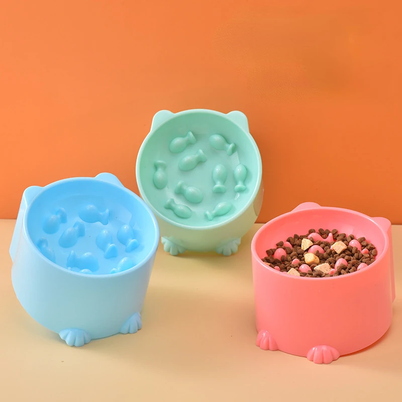 

Food Dispenser Water Bowl Daily Supply Cat Food Bowl Tall Feet Cartoon Shape Large Capacity Anti-choking Neck Protector Pet Dog