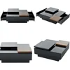 Movable Coffee Table Square High Gloss Surface, with 4 Hidden Storage Drawers Square Center Furniture for Living Room, Black 3
