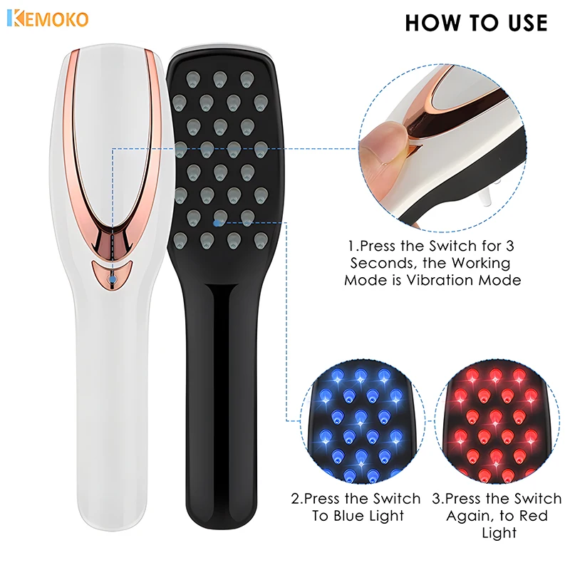 Electric Vibration Hair Growth Massage Comb Red and Blue Light Therapy Portable Micro-current Medicine Nourishing Anti Hair Loss