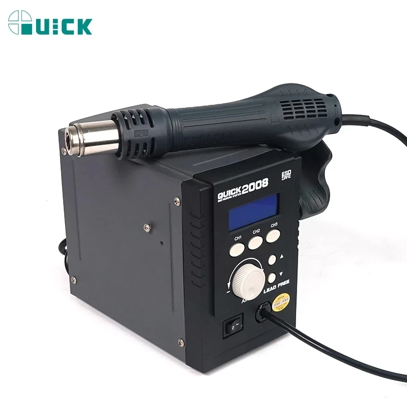 Original QUICK 2008 ESD Lead-Free Digital Display Heat Gun Welding Rework Soldering Station Mobile Phone Maintenance Air Gun