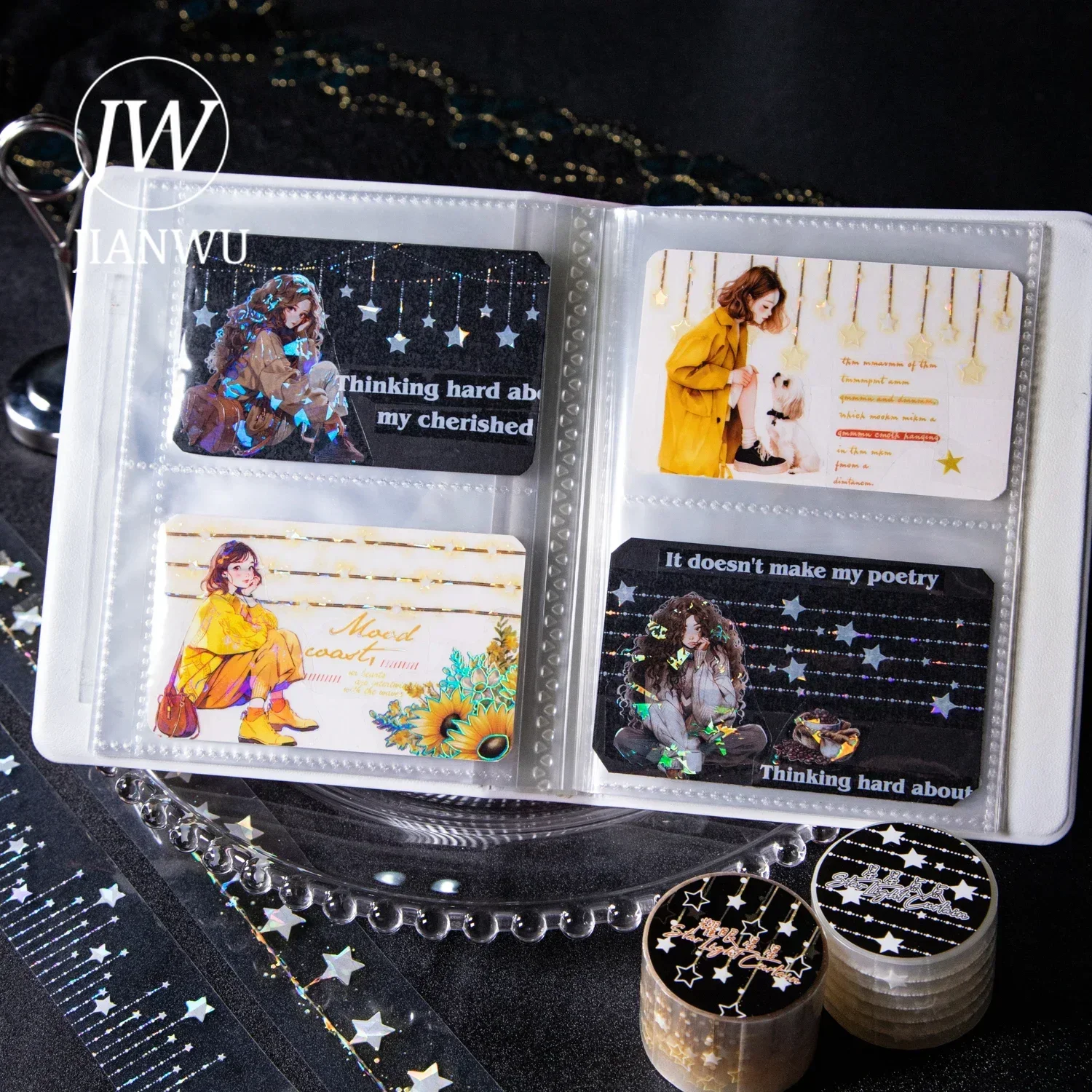 JIANWU 30mm*200cm Star Curtain Series Vintage Material Collage Landscaping PET Tape Creative DIY Journal Stationery 5