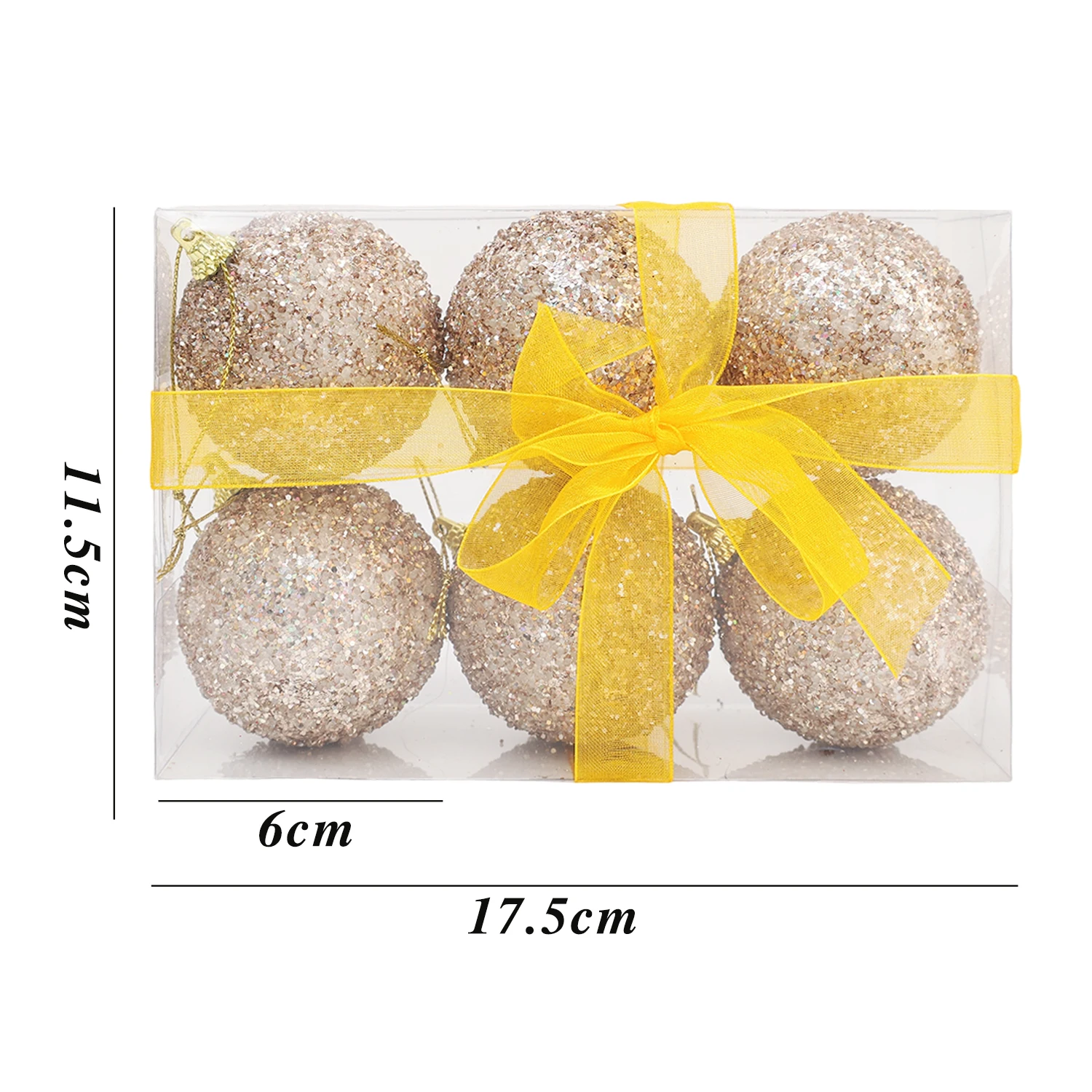 Champagne Gold Glitter Christmas Ornaments - Sparkling 6cm Ball Pendants