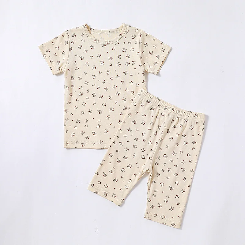 New Summer Clothes Boy Girl Pajamas Cute Print O-neck Short Sleeve T-shirt+Knee Length Pants Newborn Home Wear Nightgown E23072