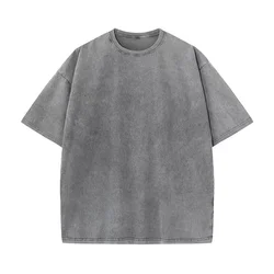 2024 Vintage Washed Retro Punk Streetwear Women's T-Shirt - Casual Harajuku Cotton Short Sleeve Top - S (GRAY)