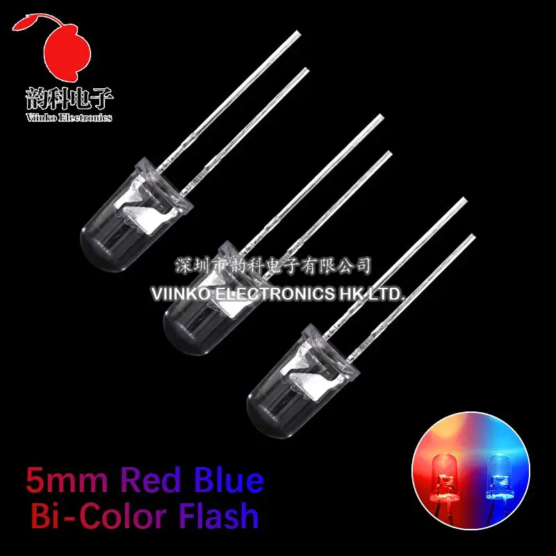 50 Pz F5 5Mm Flash Rosso Blu Bicolore Diodo Luminescente Lampeggiante Automatico Led Controllo Flash Lampeggiante 5Mm Diodo Led Fai Da Te