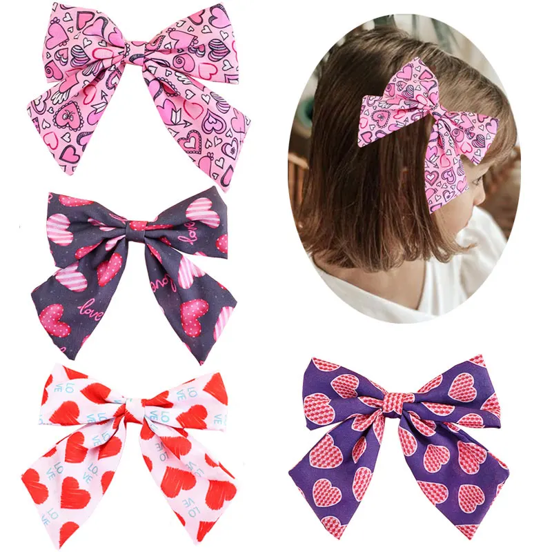 

Милые заколки для волос с рисунком в виде сердца и ленты на День святого Валентина, заколки-пряжки, аксессуары для волос