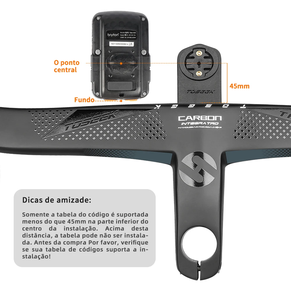 Bicycle Handlebar TOSEEK Road Bicycle Handlebar Ultralight Carbon Integrated Gravel Bent bar 28.6mm With Bike Computer Holder Cycling Accessories
