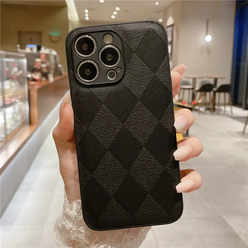 Korean Leather Texture Silicone Shockproof Case - Plain Original Design