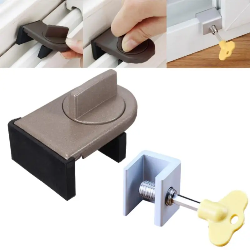 Window Safety Lock Aluminum Alloy Sliding Safety Lock Sliding Door Anti-theft Lock Buckle Window Stopper Lock
