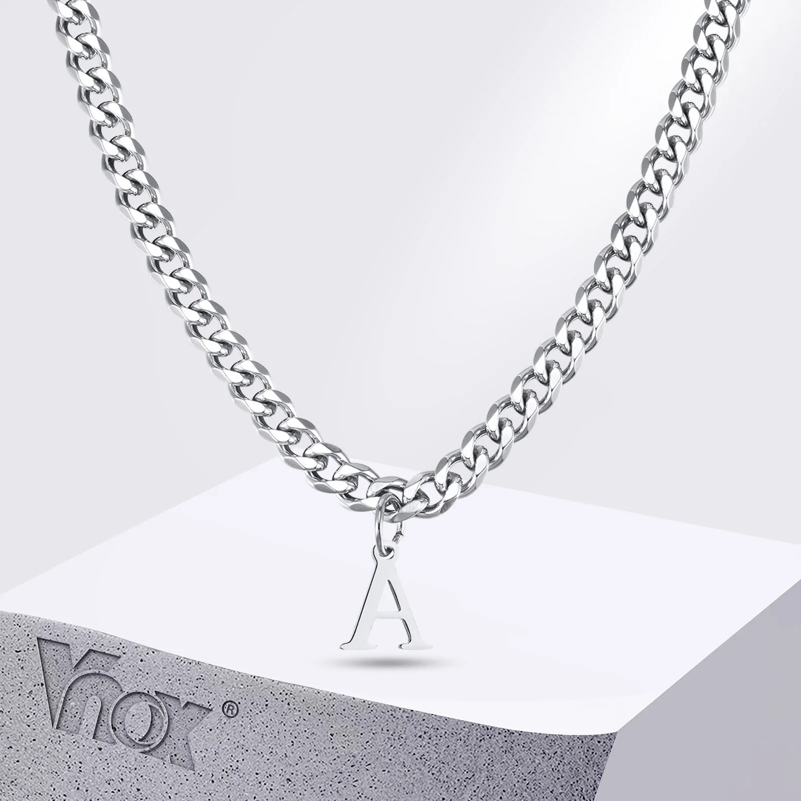 Vnox einfache A-Z Brief kette für Männer Frauen, wasserdichte Edelstahl kubanische Kette Halskette, Schmuck Geschenk für ihn
